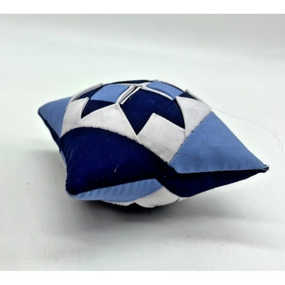 Quilted Christmas Ornament Mini Pillow Blue & White Patchwork Lao Song Vintage